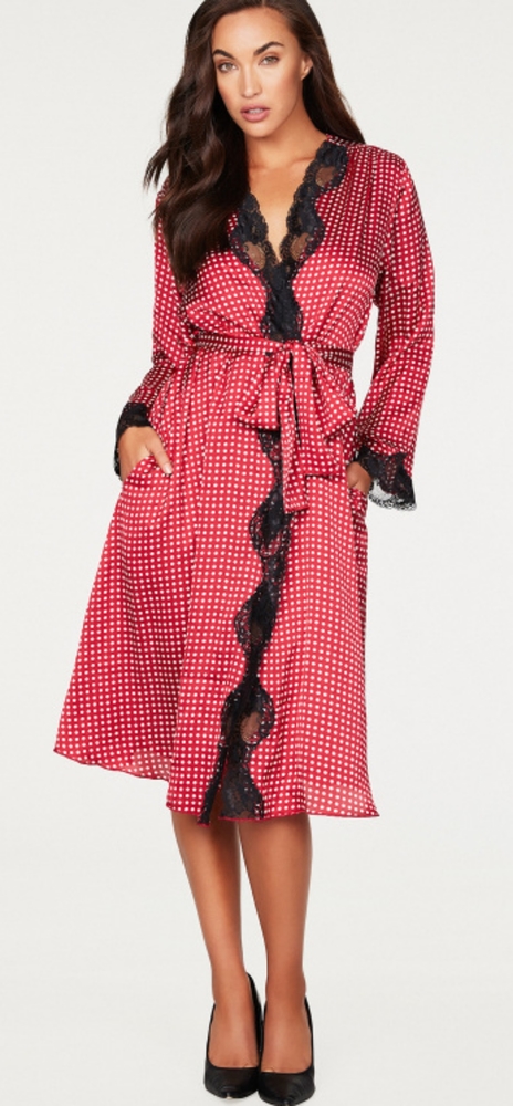 Frederick's of Hollywood Women's Polka Dot Satin and Lace Robe Red and White  XL - Picture 5 of 8